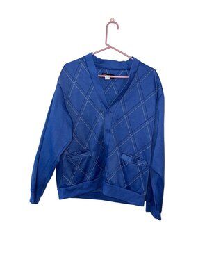 Haband Mens Argyle Button-Up Blue Cardigan Sweater Size S